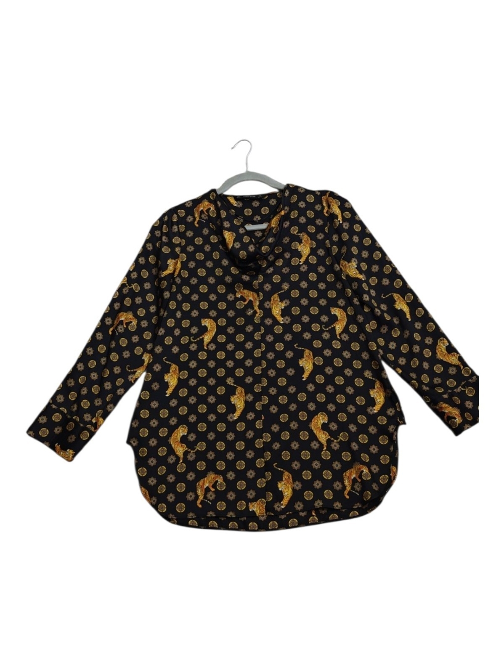 Zara Black Blouse with Gold Tiger Animal Print Size S